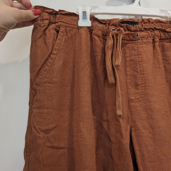 Terracotta orange linen joggers, size M - Picture 3 of 5
